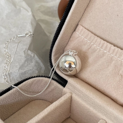 925 Sterling Silber Kugel Anhänger Halskette Graviert Minimalistischer Geometrischer Schmuck Geschenk Für Frauen