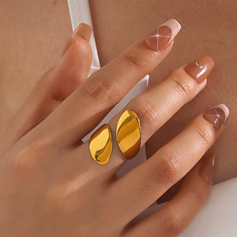Anillo Abierto Grueso Gota De Agua Acero Inoxidable Geométrico Irregular Alto Pulido Joyería De Declaración Para Mujeres