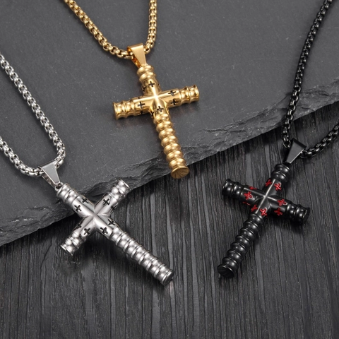 Kruis Hanger Ketting Titanium Staal Cilindrisch Religieus Hip Hop Sieraden Voor Heren Dames