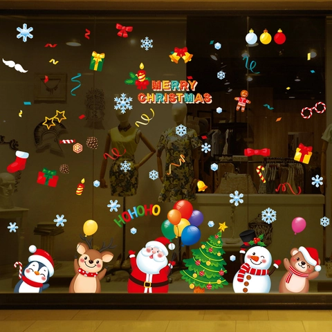 Weihnachtsfensterbilder PVC Statische Aufkleber Weihnachtsmann Rentier Schneemann Schneeflocken Glas Deko Wandtattoo