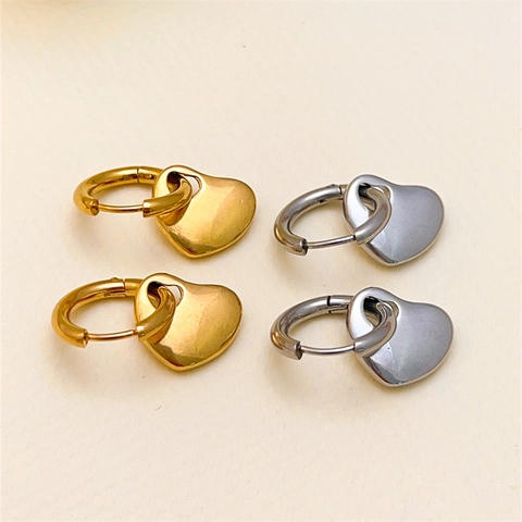 Roestvrijstalen Hart Hanger Hoop Oorbellen 16K Verguld Gepolijst Geometrisch Minimalistisch Mode Sieraden Voor Dames