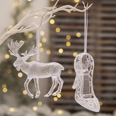 Ornamenti Appesi Albero Di Natale Acrilico Trasparente Forme Renna E Scarpa Con Tacco Alto Decorazioni Festive