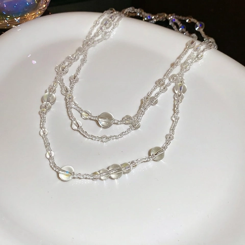 Multi Layer Beaded Necklace Glass Beads Alloy Transparent Aurora Iridescent Clavicle Chain Fashion Jewelry For Women