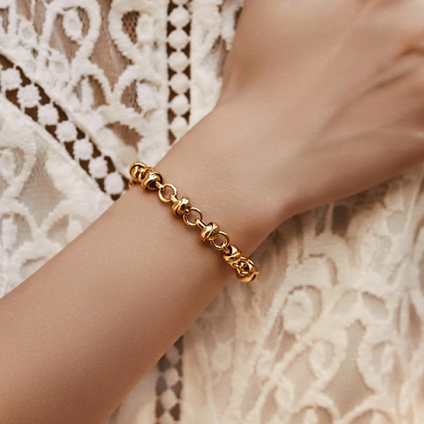 Pulsera de Cadena con Nudo de Cobre Chapado en Oro Minimalista para Mujer Estilo de Negocios Geométrico Vintage Joyería