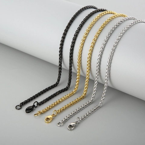Collar De Cadena De Trigo Acero Inoxidable 316L Minimalista Trenzado Joyería Unisex Hip Hop Estilo Urbano Durable Regalo