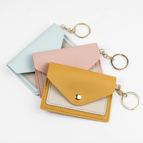 Mini Porta Carte In Pelle PU Busta Portafoglio Con Portachiavi Bottone A Pressione Minimalista Colore A Contrasto