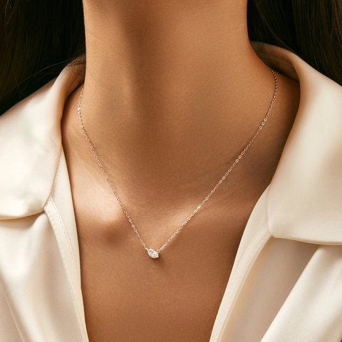 925 Sterling Zilveren Marquise Slijpvorm Zirconia Hanger Halsketting Voor Vrouwen Elegante Minimalistische Sieraden Sleutelbeen Ketting