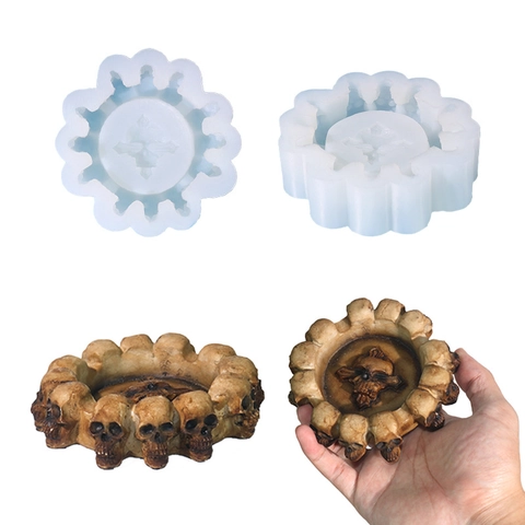 Skull Cross Ashtray Silicone Mold DIY Handmade Gothic Home Decoration Crafting Resin Casting Easy Release Flexible Durable