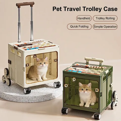 Valise Trolley Pour Animaux En Plastique Rigide Pour Chats Chiens Voyage Pliable Transporteur Avec Roues Fenêtre Transparente