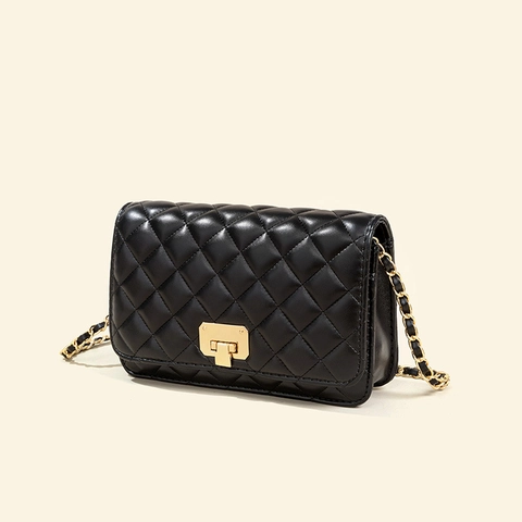 Quilted Shoulder Bag PU Leather Chain Strap Crossbody Handbag Square Lock Small For Women Elegant Daily