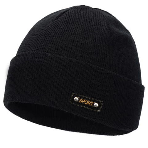 Gorro De Punto De Invierno Cálido Acrílico Acanalado Con Parche De Cuero SPORT Y Remaches Metálicos Para Hombres Mujeres