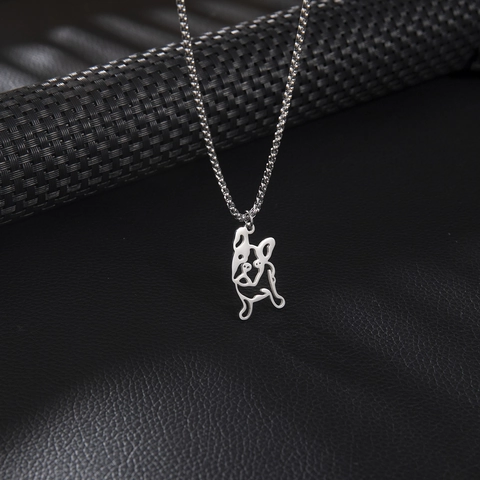 French Bulldog Pendant Necklace Stainless Steel Hollow Animal Shape Hip Hop Streetwear Style For Men Women