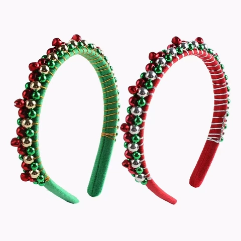 Festliches Weihnachts Stirnband Aus Samt Mit Metallglocken Und Bunten Perlen Feiertags Haar Accessoires Für Damen