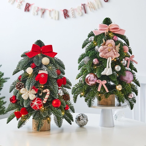 Mini Árbol De Navidad Artificial Nevado Decoración De Escritorio LED Abeto Noble Pino Adorno De Mesa Festivo Hogar Oficina
