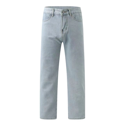 Men's Vintage Straight Leg Denim Jeans Washed Loose Fit Mid Waist Cotton Casual Wide Leg Pants