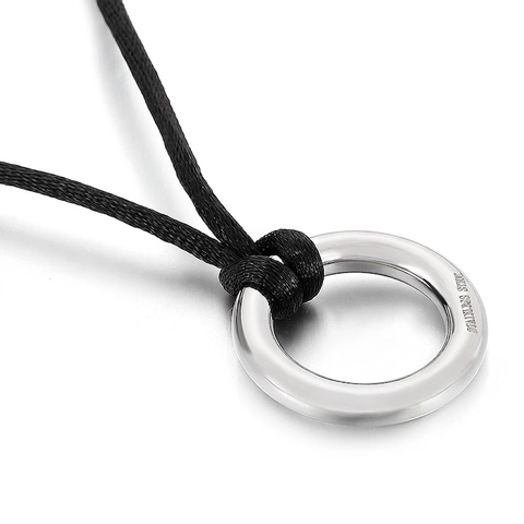 Stainless Steel Round Pendant Necklace Minimalist Rhinestone Geometric Jewelry With Black Wax Rope For Women Trendy