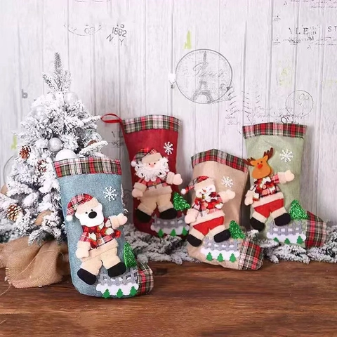 Calza Di Natale Sacco Regalo Sacco Di Iuta Plaid 3D Babbo Natale Pupazzo Di Neve Renna Orso Decorazione Appesa