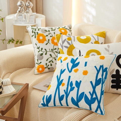 Bestickter Kissenbezug Und Kissenfüllung Floral Getuftet Baumwollmischung Dekokissen Für Sofa Wohnzimmer Deko Boho