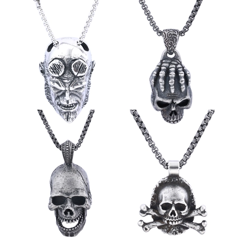 Schedel Hanger Ketting Roestvrij Staal Gothiek Punk Vintage Zilver Skelet Duivel Sieraden Voor Heren Dames