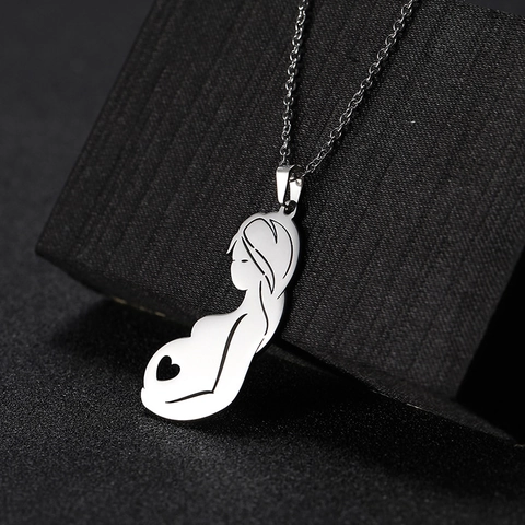 Collana Con Pendente Silhouette Donna Incinta Acciaio Inossidabile Cuore Minimalista Gioielli Regalo Per Madri