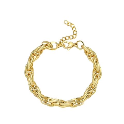 Mode 18K Vergoldet Edelstahl Verflochtene Doppelringe Kette Armband Für Damen Minimalistisch Verstellbarer Handschmuck