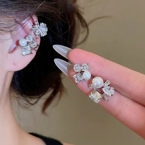 Pendientes De Clip Con Flores Y Perlas Artificiales Con Poste De Plata Sin Agujero Joyas De Lujo Elegantes Para Mujer