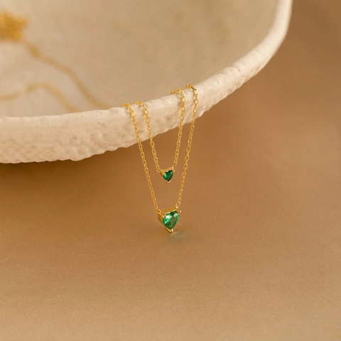 Collar De Piedra De Nacimiento De Corazón Acero Inoxidable Chapado En Oro Colgante De Corazón Circón Joyería De Moda