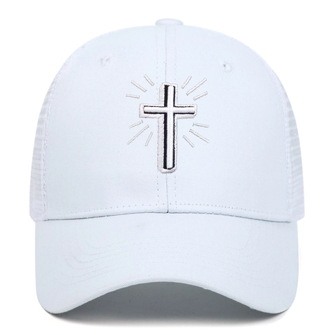 Cappellino da Baseball Trucker in Rete Ricamato con Croce Unisex Cotone Traspirante Protezione Solare Regolabile Snapback Outdoor Casual