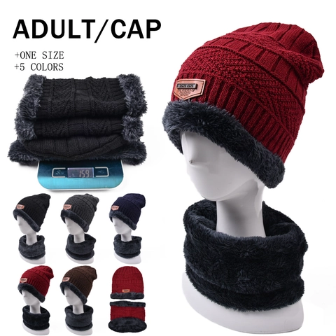 Winter Knitted Hat And Neck Warmer Fleece Lined Warm Thick Outdoor Skull Cap For Men Women