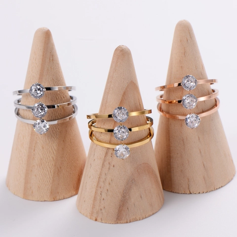Anillo De Triple Capa Acero Inoxidable Zirconia Cúbica Joyería De Moda Minimalista Para Mujer