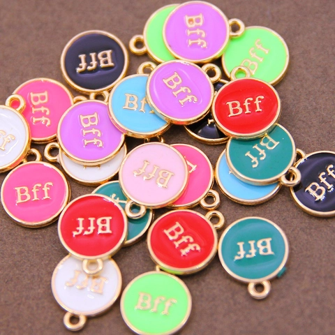 Bff Letter Charms Round Alloy Enamel Pendants For Jewelry Making DIY Bracelets Necklaces Colorful Friend Gift