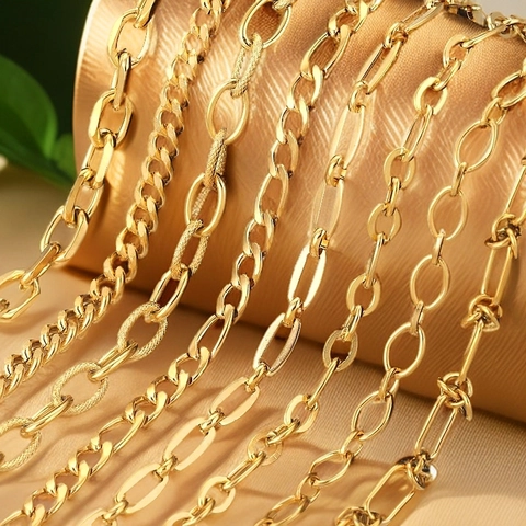 Chaînes De Fabrication De Bijoux En Acier Inoxydable Pour DIY Collier Bracelet Plaqué Or Cubain Figaro Trombone Maillons Texturés