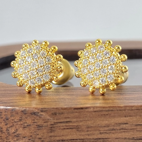 Elegant Copper Zirconia Flower Stud Earrings 18K Gold Silver Plated Sunflower Shape Sparkling Earrings For Women Party Jewelry