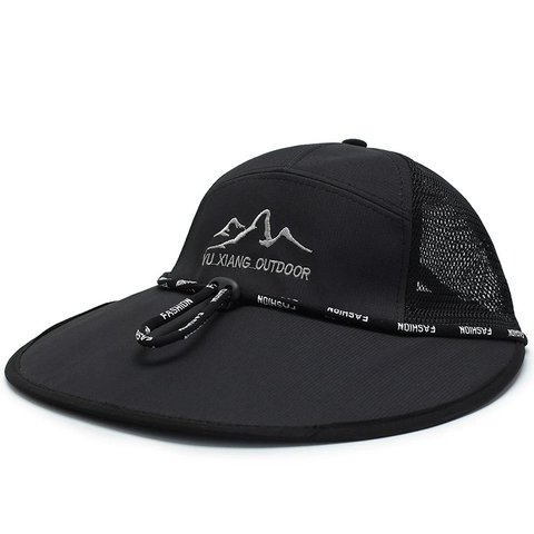 Wide Brim Outdoor Sun Hat Quick Dry Breathable Mesh Hiking Fishing Cap Adjustable Wind Rope UV Protection For Men Women