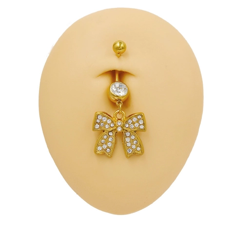 Stainless Steel Butterfly Bow Belly Button Ring Navel Piercing Jewelry With Rhinestone Artificial Pearl For Women