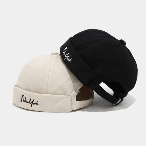 Cotton Brimless Docker Hat With New York Embroidery Adjustable Retro Streetwear Miki Hat For Men And Women