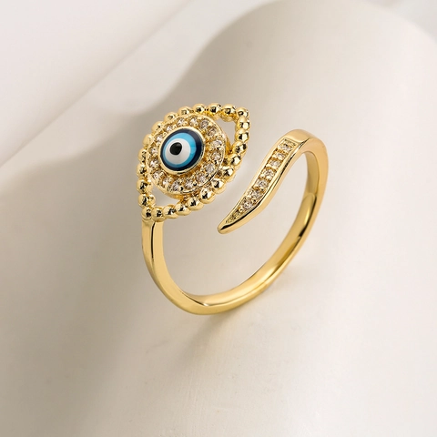 Anello Regolabile Aperto Malocchio Rame Placcato Oro Con Zircone Smalto Perla Artificial Gioielli Di Moda Boho Per Donna