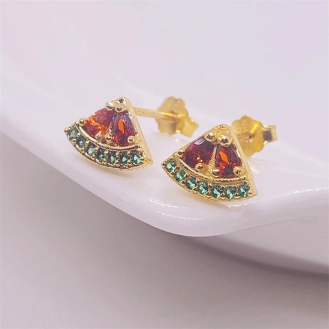 Orecchini a Bottone in Argento Sterling S925 a Forma di Anguria per Donna Eleganti Gioielli con Strass Placcati in Oro a Forma di Frutta