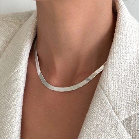 Collana A Catena Herringbone In Argento Sterling 925 Catena A Serpente Piatta Gioielli Chic Minimalisti