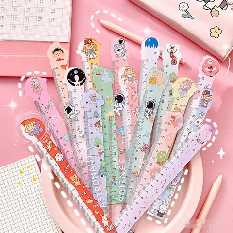 Cute Cartoon Shaped Measuring Ruler Plastic Drawing Tool For School Students Office Stationery Dinosaur Astronaut Style