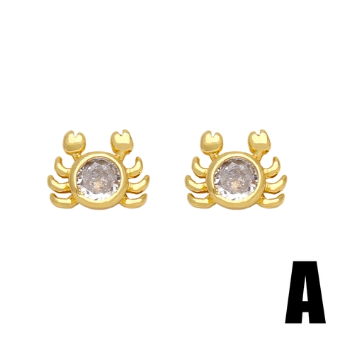 Zirkon Eingelegte Kupfer Ohrstecker Vergoldet Krabbe Fischgräte Mond Hamsa Blume Herz Formen Mode Schmuck Für Damen