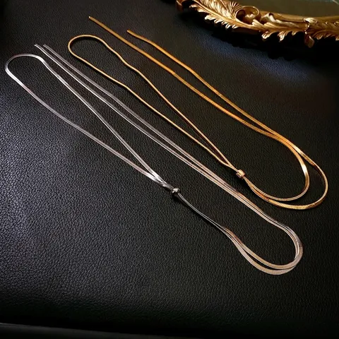 Collana A Catena Di Serpente Regolabile Minimalista Acciaio Al Titanio Placcato Oro Lunga Lariat A Forma Di Y Per Donna