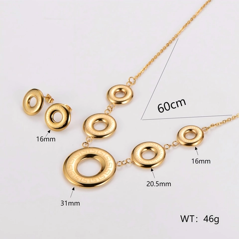 Ensemble De Bijoux Vintage Plaqué Or Acier Inoxydable Motif Clé Grecque Collier Et Boucles D'oreilles Pour Femmes Mode