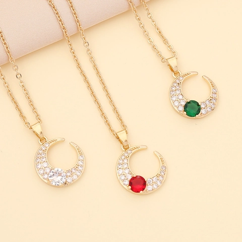 Crescent Moon Pendant Necklace Copper Zircon Gold Plated Dainty Minimalist Clavicle Chain Fashion Jewelry For Women