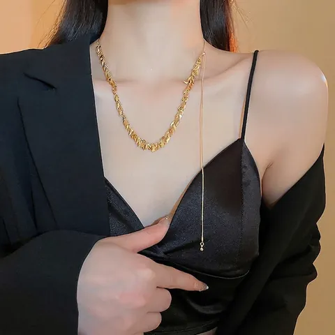 Wheat Ear Tassel Necklace Alloy Metallic Leaf Shape Chic Clavicle Chain For Women Elegant Accessory