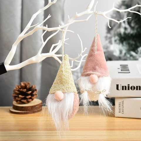 Ornamenti Appesi Gnomi Di Natale Peluche Velluto Maglia Bambola Senza Volto Barba Bianca Naso Rosa Decorazione