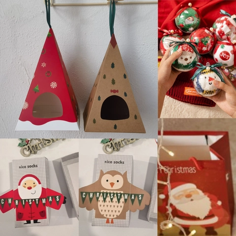 Weihnachts Neujahr Geschenkboxen Verpackungsbeutel Transparente Ornamentkugel Für Feiertags Socken Süßigkeiten Papier Kunststoff