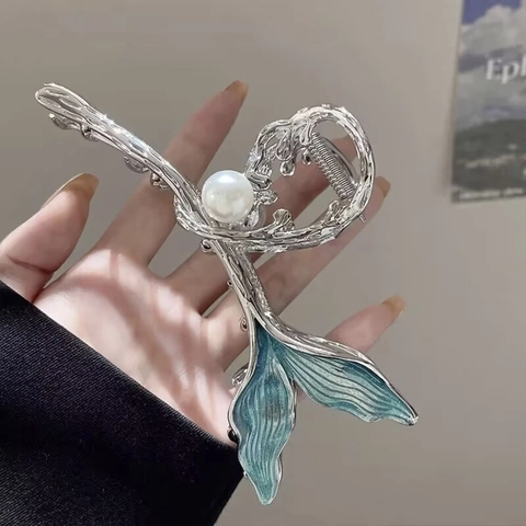 Molletta Per Capelli Coda Di Sirena Lega Con Imitazione Perla Artificial Smalto Blu Stile Oceano Accessori Capelli Eleganti Per Donna