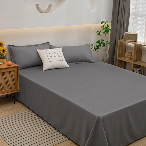 Modern Solid Color Bed Flat Sheet And Pillowcase Soft Breathable Polyester Brushed Fabric Minimalist Home Bedding