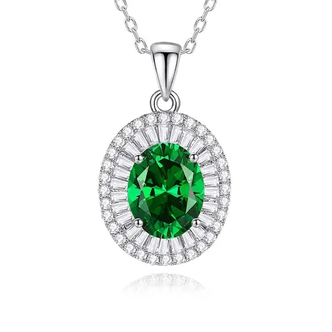 Elegante Ketting Met Ovale Edelsteen Hanger 925 Sterling Zilver Dubbele Halo Luxe Sieraden Voor Vrouwen
